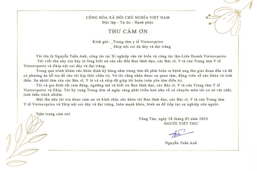 Thư Cảm Ơn Của Khách Hàng Thư Cảm Ơn Của Khách Hàng